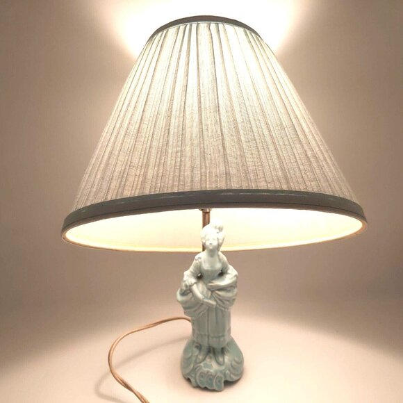 Bridgerton Lady Dressed in 1770s French Courtly Fashion - Ceramic Lamp Turquoise - Picture 2 of 7